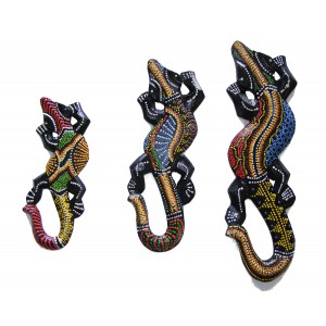 Set of 3 Colourful Hand Painted Wooden Balinese Geckos - Fair Trade