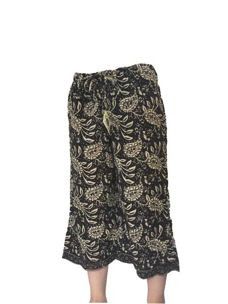 Fair Trade Black and Cream Print Drawstring Cropped 3/4 Length Trousers