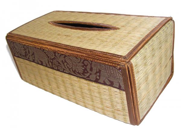 Natural Reed Tissue Box Cover with Elephant Design - Fair Trade