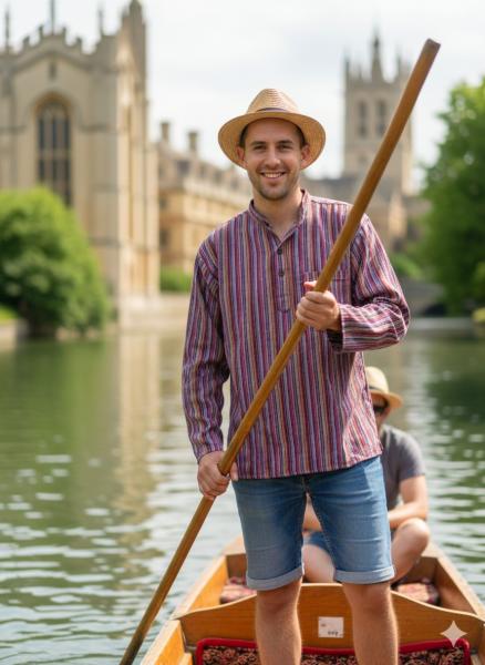 Purple / Red Striped 100% Cotton Collarless Cambridge Grandad Shirt 