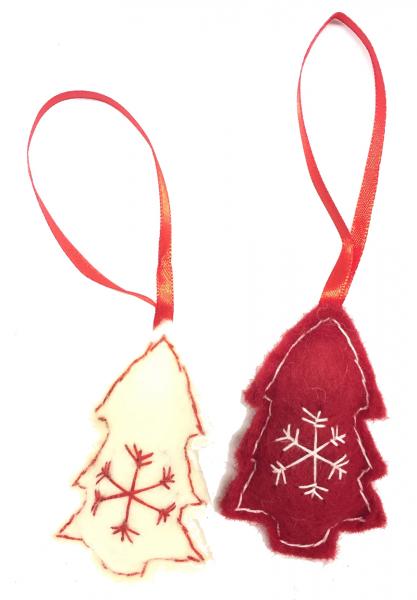 Fair Trade Felt Red & White Christmas Tree Decorations - Set of 2