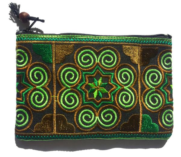 Akha Thai Hill Tribe Spiral Tribal Purse - Green - Fair Trade