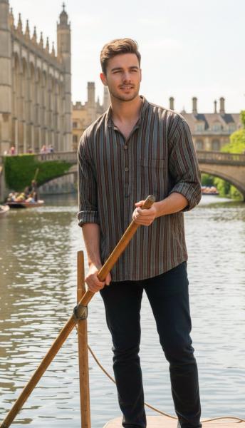 Black / Green Striped 100% Cotton Collarless Cambridge Grandad Shirt