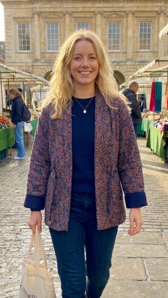 Kantha Jacket - Cotton Quilted Summer Weight Blue Classic Geometric Design Reversible Indian Kantha Jacket - Fair Trade - Available in sizes 8 - 18