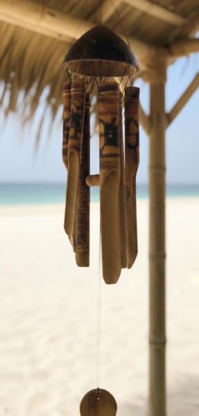 Bamboo Wind chime/Windchime Burnt Hibiscus Flower Design Lovely Sound, Medium & Large Sizes