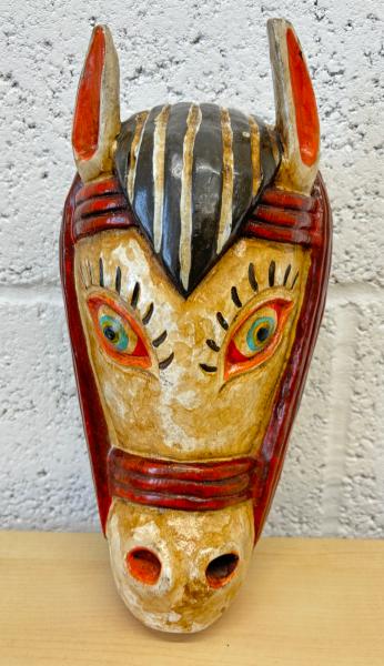 Vintage Hand Carved Shamanic Nepali Horse Mask Hand Painted dating from 1970's
