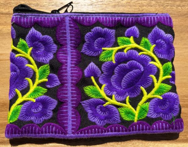 Hmong Thai Hill Tribe Flower Embroidered Tribal Purse - Purple / Black Flower Fair Trade