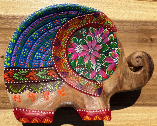 Handcrafted Hand Painted Wooden Elephant Dish - Red & Maroon