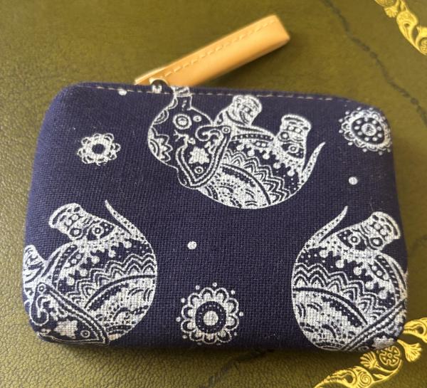 Baby Elephant Padded Coin Purse Cotton Navy Traditional Design Fair Trade