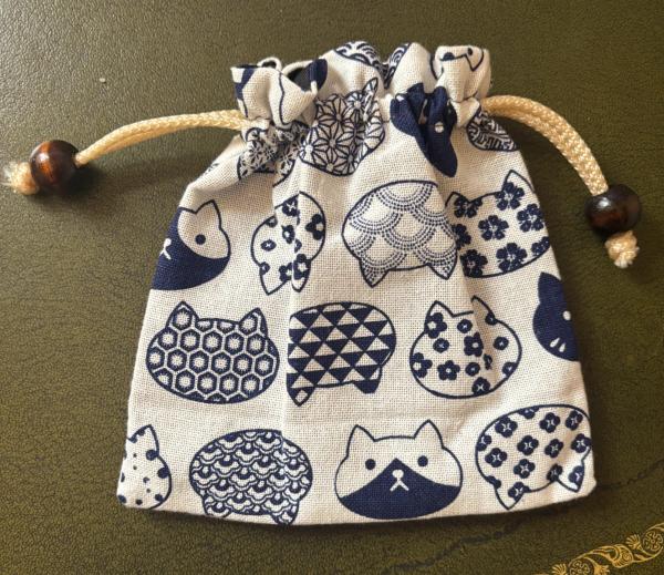 Large Unbleached Cotton Pouch / Purse - Contemporary  Cat Print from Thailand