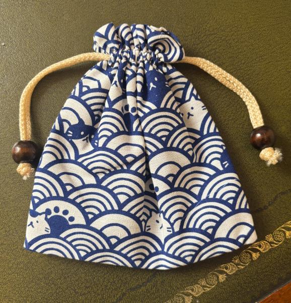 Large Unbleached Cotton Pouch / Purse - Hidden Cat Print from Thailand - Fair Trade