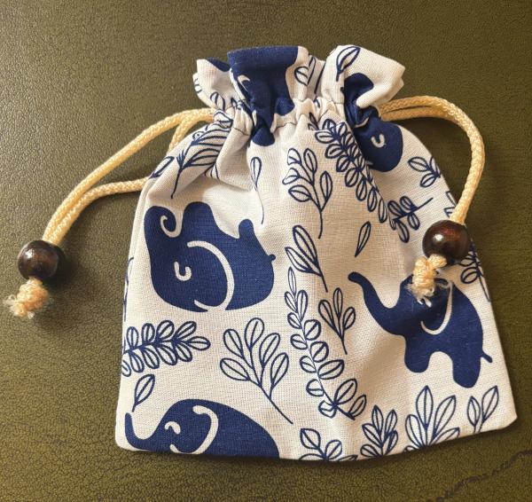 Large Unbleached Cotton Pouch - Contemporary  Baby Elephant Print from Thailand