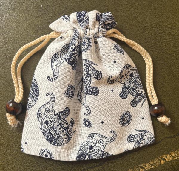 Large Unbleached Cotton Pouch / Purse - Traditional Baby Elephant Print from Thailand